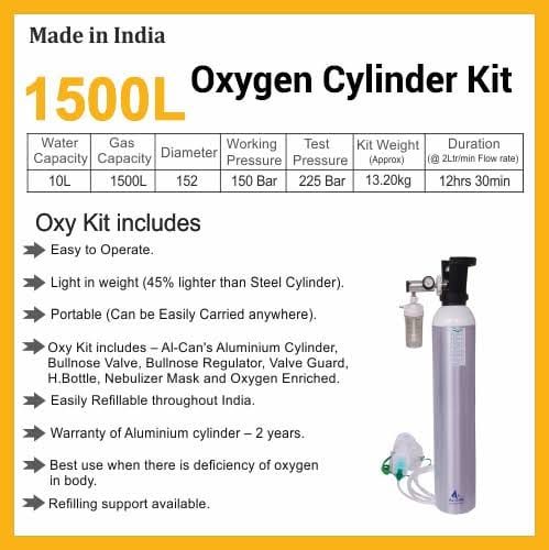 Portable 1500 litre aluminium oxygen cylinder kit with regulator on rent in Delhi